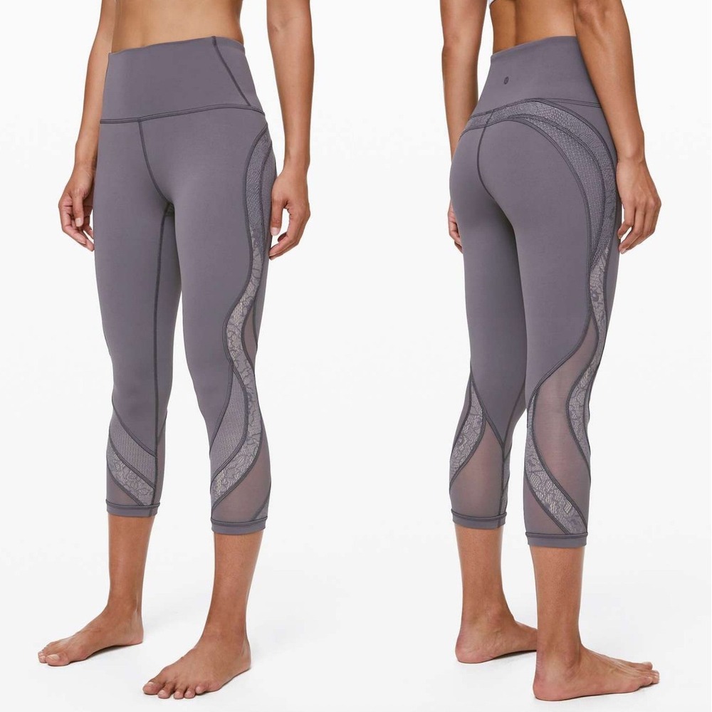 Lululemon Reveal Crop 21 Digidust Moonphase Purple Lace Mesh Leggings SIZE 6